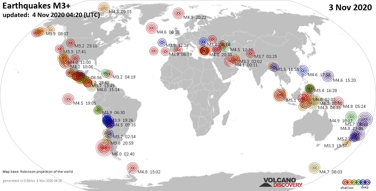 Terremoti Nel Mondo Rapporto Sismico Per Martedí 3 Novembre 2020 8985