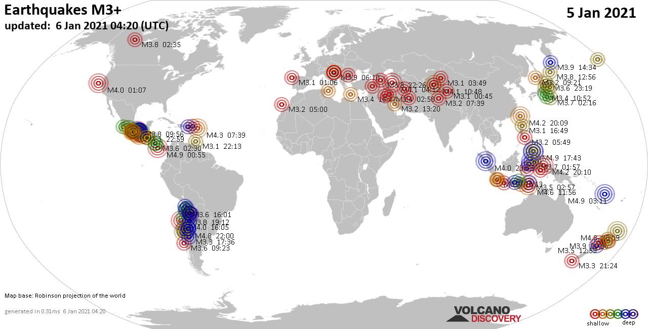 Photo of Informe del terremoto mundial martes 5 de enero de 2021 / VolcanoDiscovery