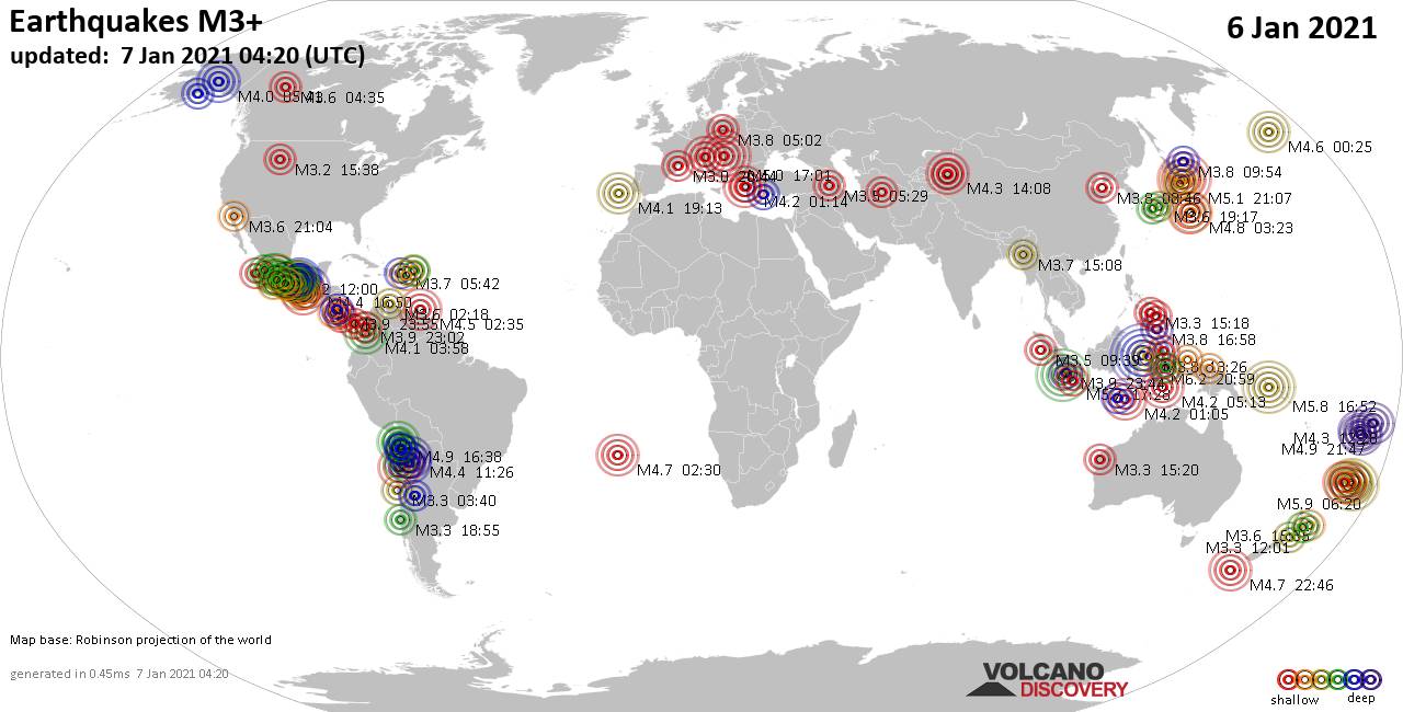 Global Earthquake Report for Wednesday, 6 January 2021 / VolcanoDiscovery