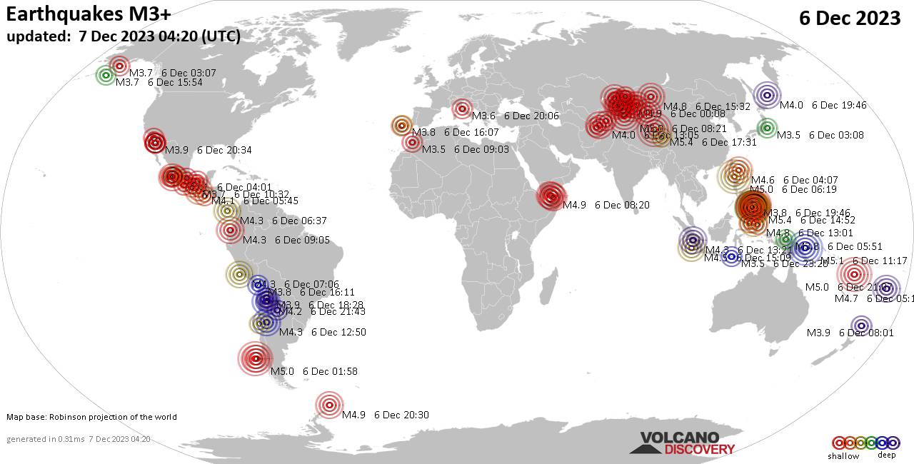 World Earthquake Report for Wednesday 6 December 2023