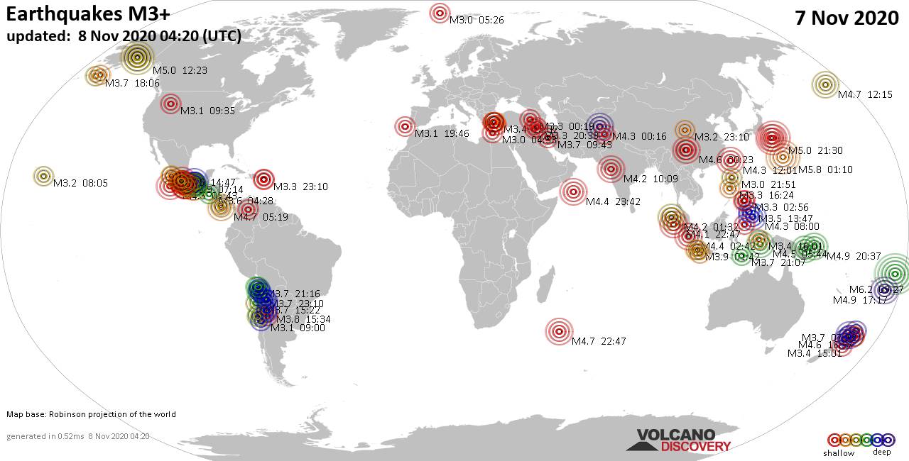 Terremoti Nel Mondo Rapporto Sismico Per Sábbato 7 Novembre 2020 Volcanodiscovery 3190