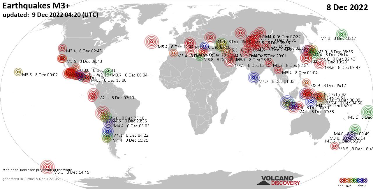 Global earthquake report for Thursday, December 8, 2022