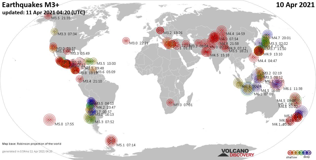 Terremoti Nel Mondo Rapporto Sismico Per Sábbato 10 Aprile 2021 9817