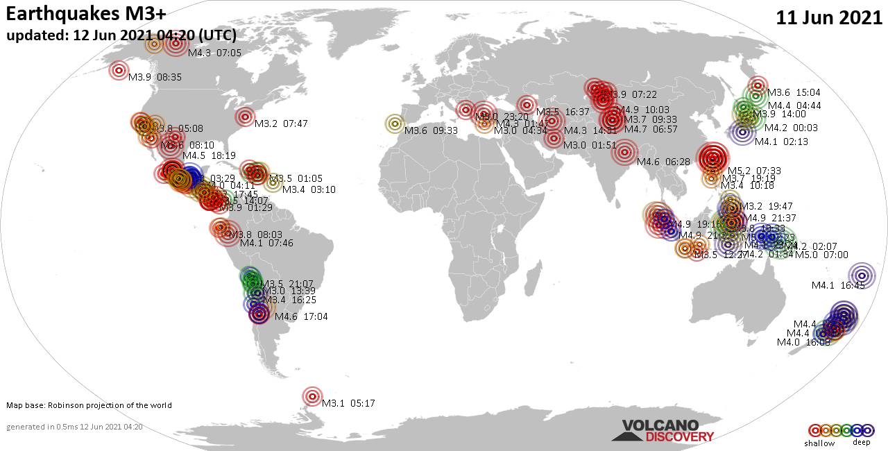 World Earthquake Report For Friday 11 June 21 Volcanodiscovery