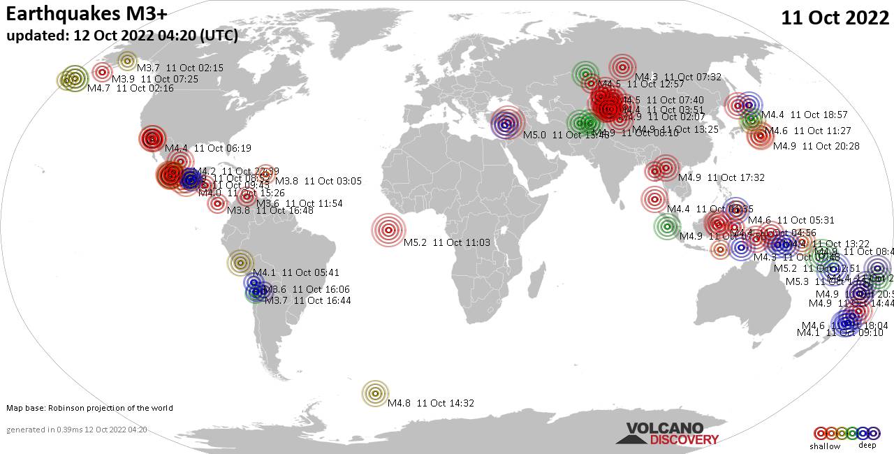 Global earthquake report for Tuesday 11 October 2022