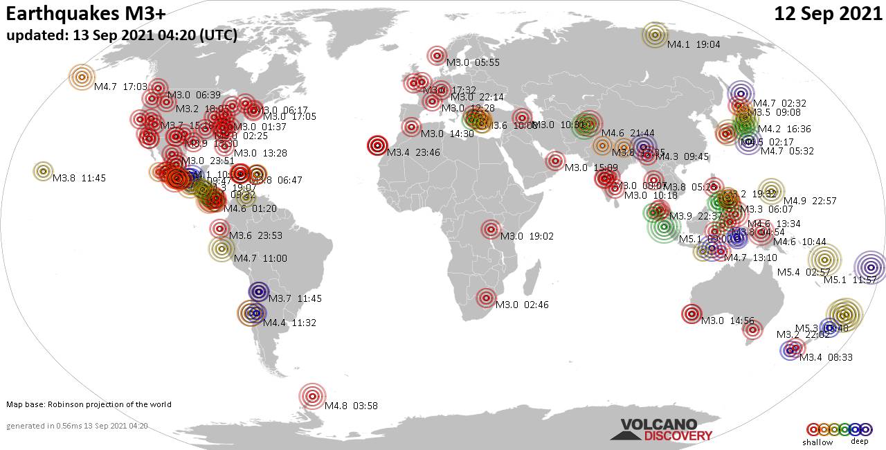 World Earthquake Report For Sunday 12 September 2021 Volcanodiscovery