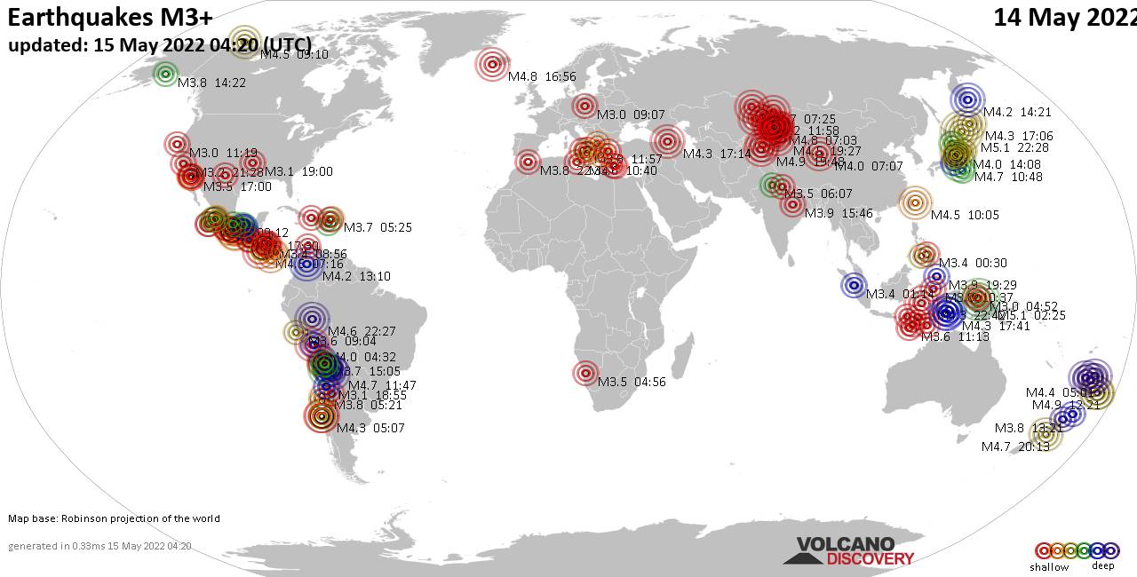 Terremoti Nel Mondo Rapporto Sismico Per Sábbato 14 Maggio 2022 0116