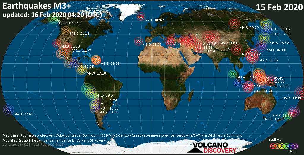 Terremoti Nel Mondo Rapporto Sismico Per Sábbato 15 Febbraio 2020 Volcanodiscovery 8879