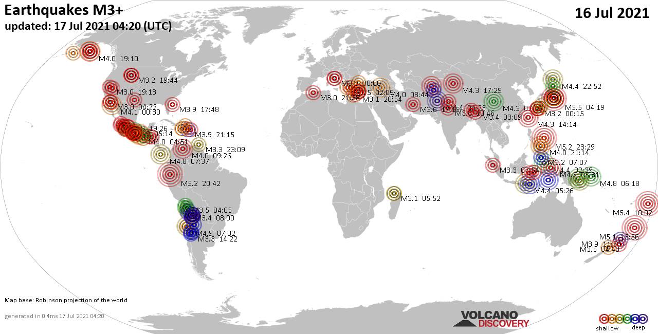 Terremoti Nel Mondo Rapporto Sismico Per Venerdí 16 Luglio 2021 Volcanodiscovery 0699