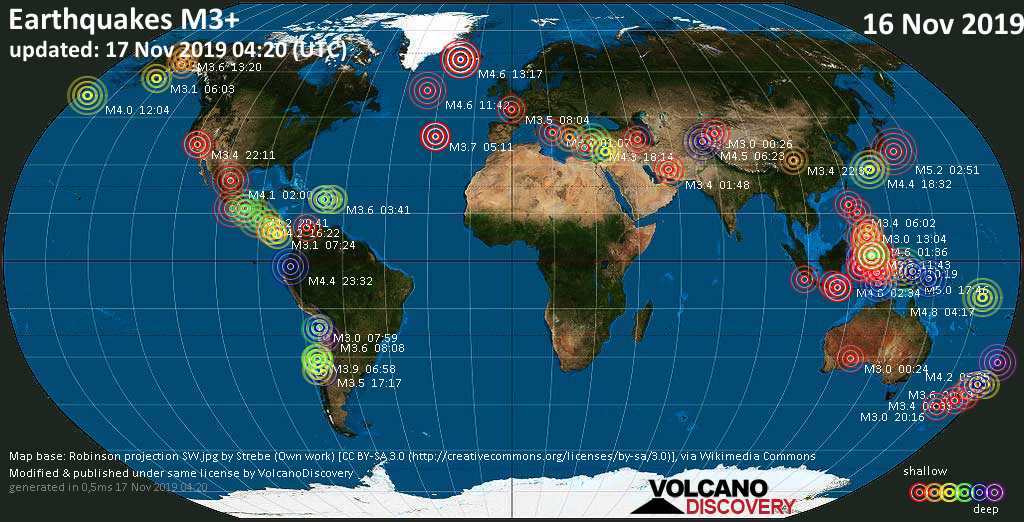 Erdbebenbericht weltweit für Samstag, 16. November 2019