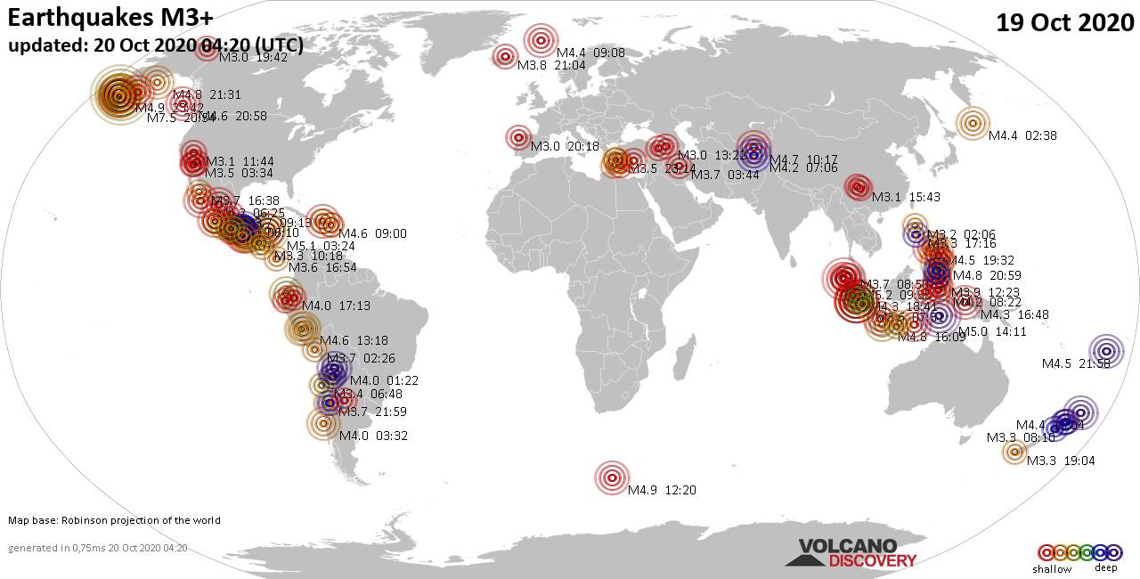 World Earthquake Report For Monday 19 October Volcanodiscovery