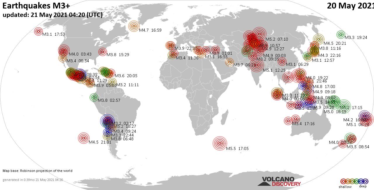 Terremoti Nel Mondo Rapporto Sismico Per Giovedí 20 Maggio 2021 Volcanodiscovery 4861