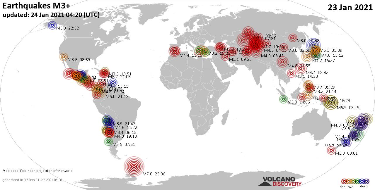 Terremoti Nel Mondo Rapporto Sismico Per Sábbato 23 Gennaio 2021 Volcanodiscovery 0401