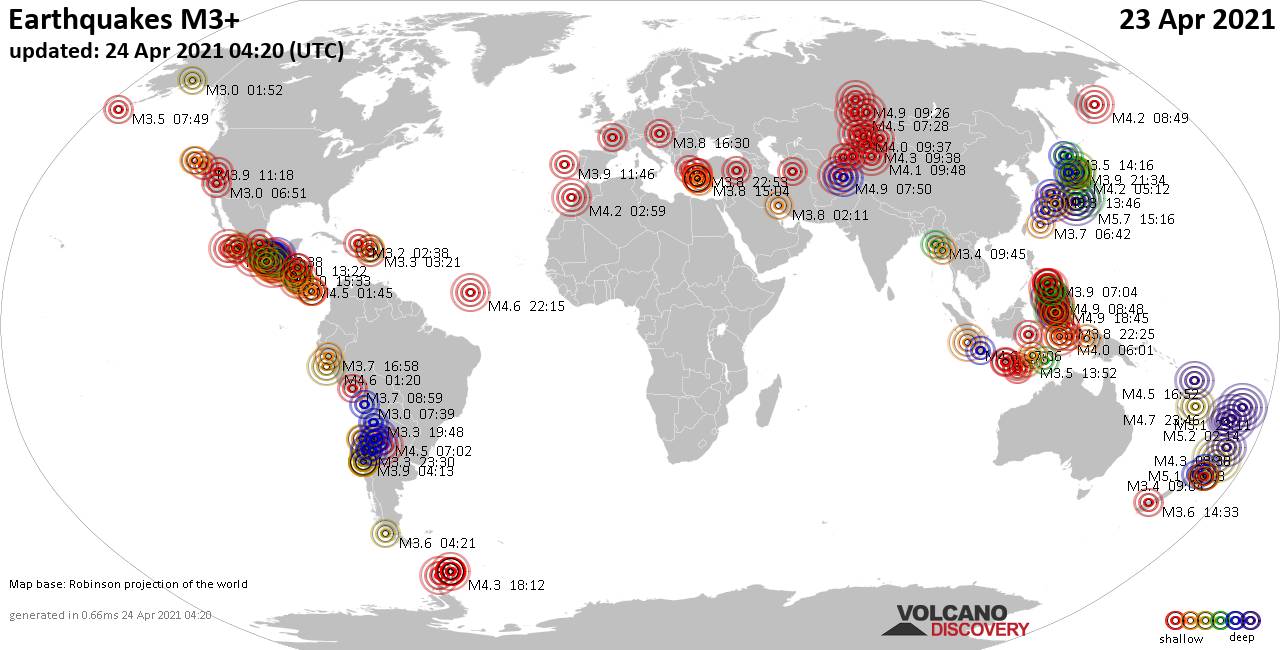 World Earthquake Report For Friday 23 April 21 Volcanodiscovery