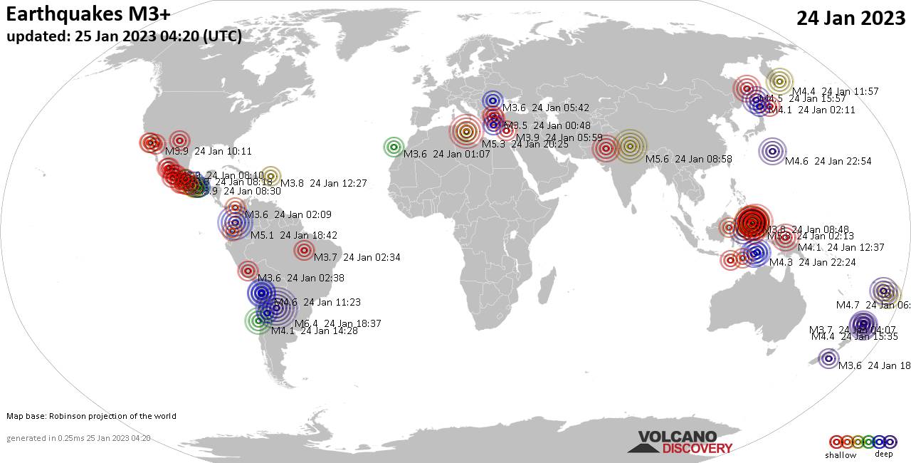 Global earthquake report for Tuesday, January 24, 2023