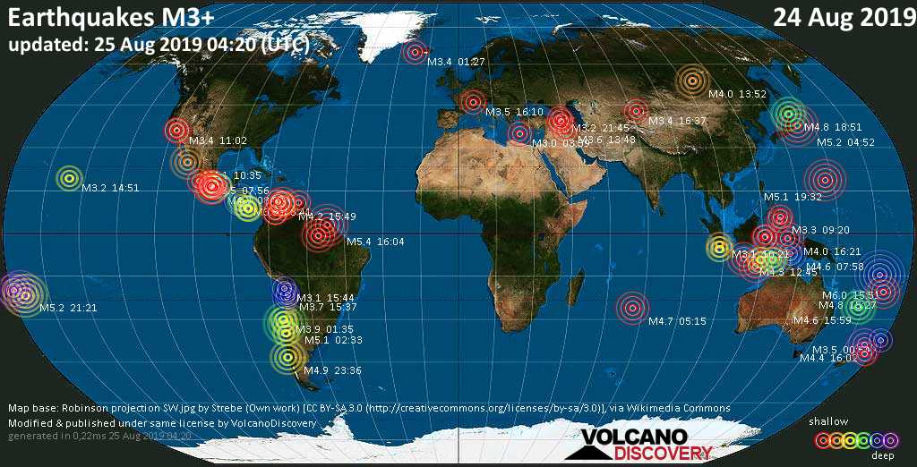 24 Hour Earthquake Map   Quakes 24082019 