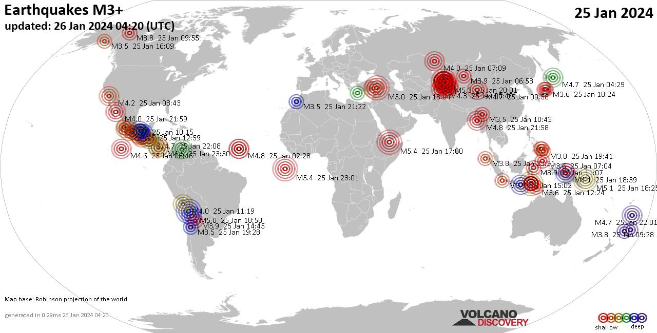 World Earthquake Report For Thursday 25 January 2024 VolcanoDiscovery   Quakes 25012024 