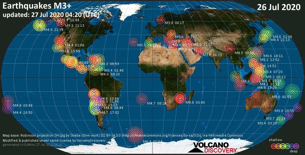 Terremoti Nel Mondo Rapporto Sismico Per Domenica 26 Luglio 2020 Volcanodiscovery 2030