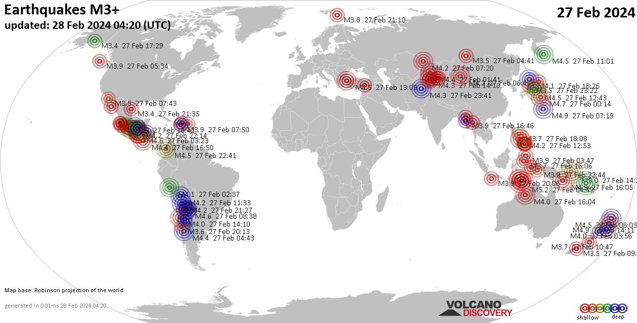 World Earthquake Report For Tuesday 27 February 2024 VolcanoDiscovery   Quakes 27022024 