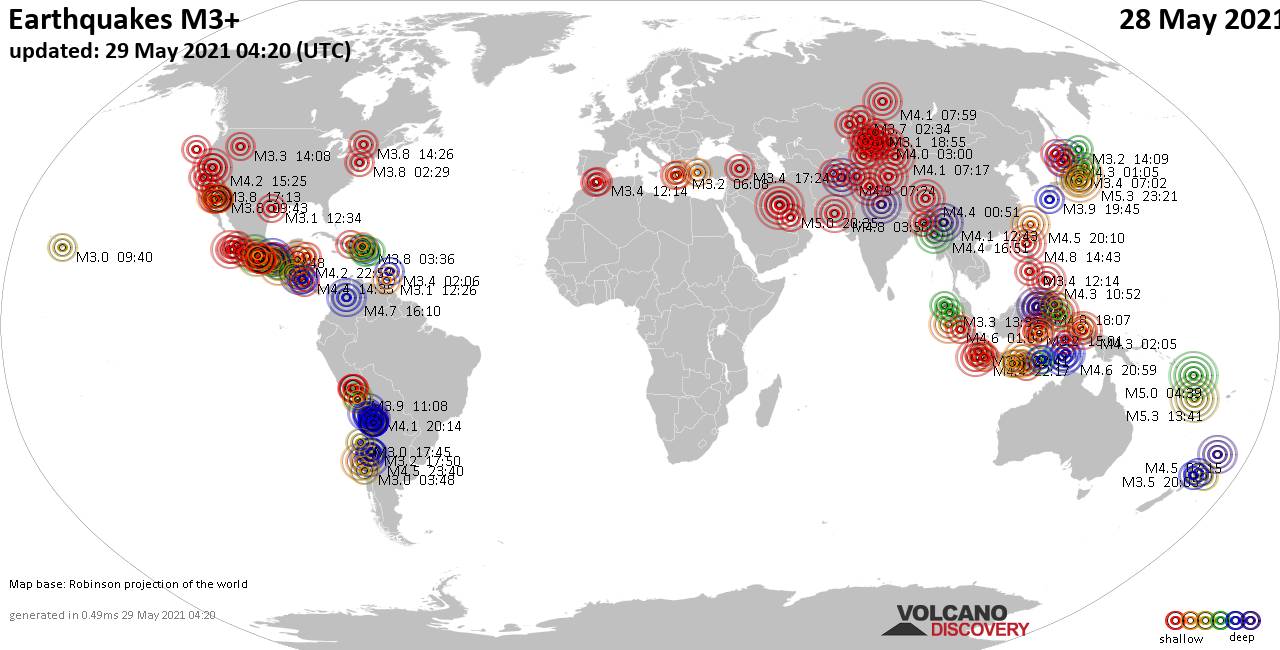 Terremoti Nel Mondo Rapporto Sismico Per Venerdí 28 Maggio 2021 Volcanodiscovery 5011