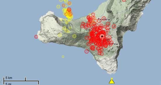 Location of recent quakes at El Hierro