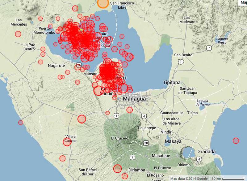 Earthquake swarm and unrest at Lake Managua as sign of possible magma inflation