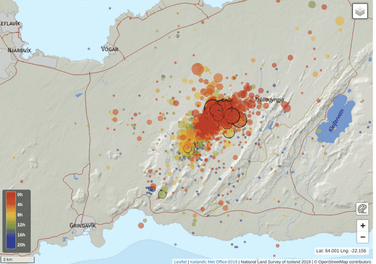 Recent quakes near Fagradalsfjall volcano (image: IMO)