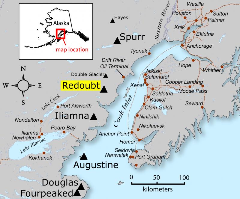 Location of Redoubt volcano (Image creators: Schaefer, Janet and Cameron, Cheryl;