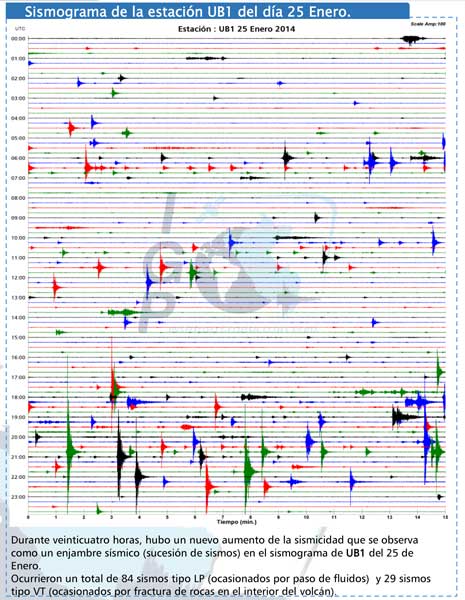 Seismic swarm on 25 Jan 2014 (IGP)