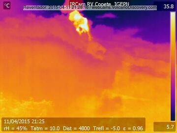 Explosion and pyroclastic flow at Reventador on 11 April (IGPEN infrared webcam)