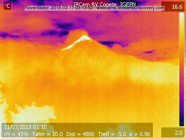 Thermal image of Reventador volcano today