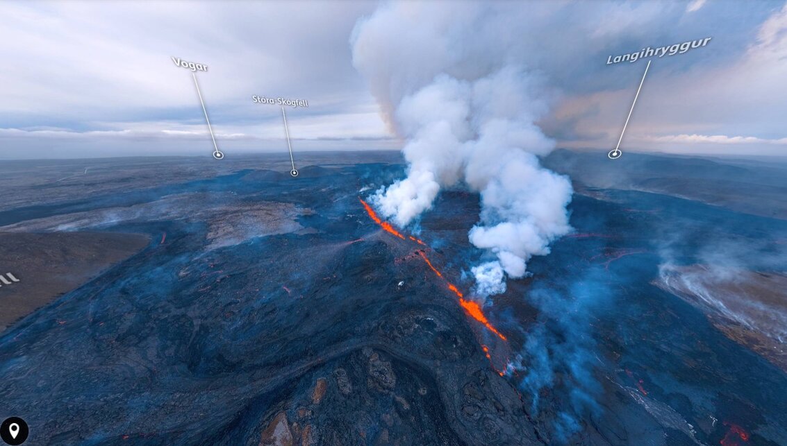 360 degree aerial image of the eruptive fissure (image: Herði Kristleifssýn)