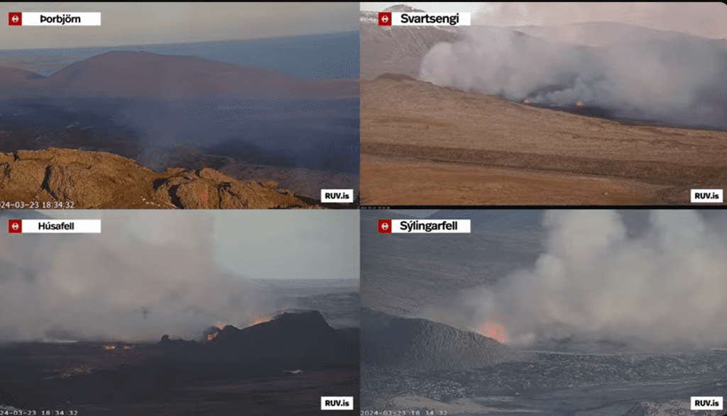 The eruption continues at well-balanced levels (image: RUV.is webcam)