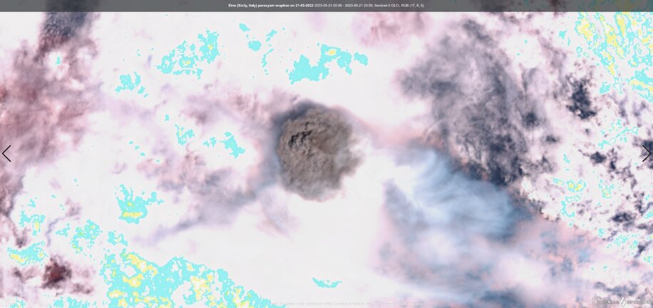 The large ash column from paroxysm eruption yesterday as detected by the satellite from space (image: Sentinel-3)