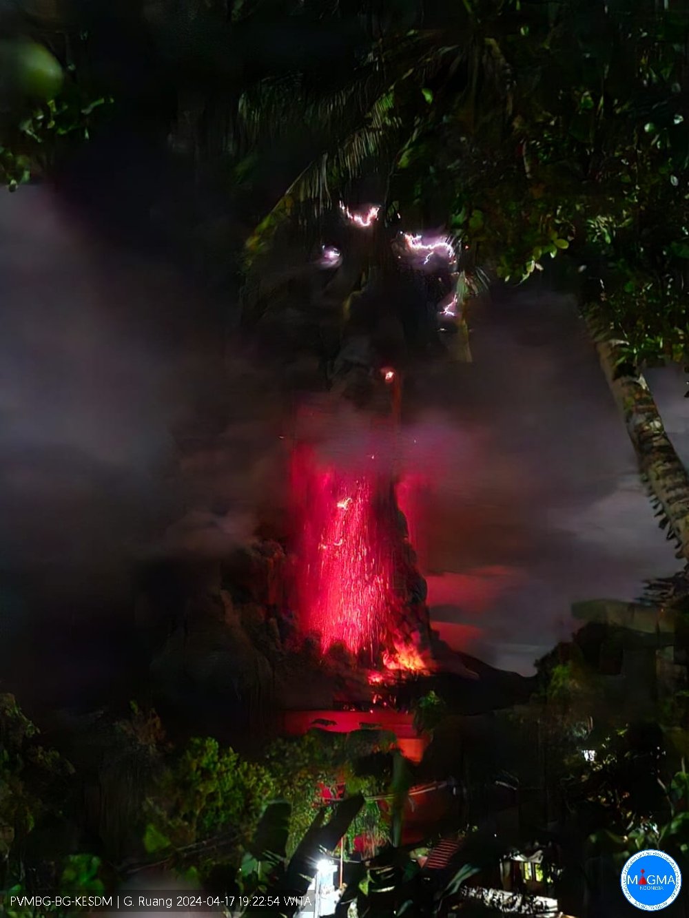 Stunning paroxysm eruptive episode at Ruang volcano tonight (image: PVMBG)