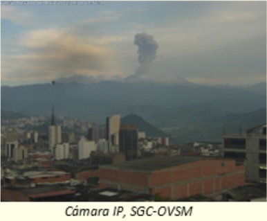 Eruption as seen from Manizales (image: SGC)