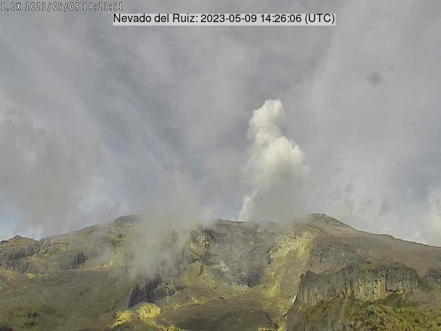 Degassing at Nevado del Ruiz volcano on 9 May (image: SGC)