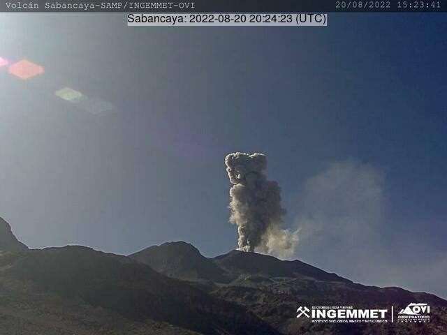 Eruption from Sabancaya volcano on 20 Aug (image: INGEMMET)