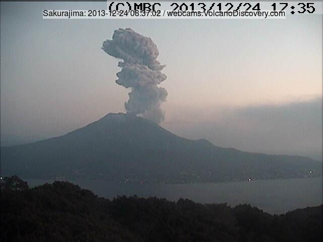 Ash plume from an eruption of Sakurajima this morning