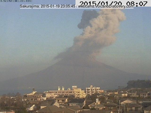 Ash column from an eruption at Sakurajima yesterday