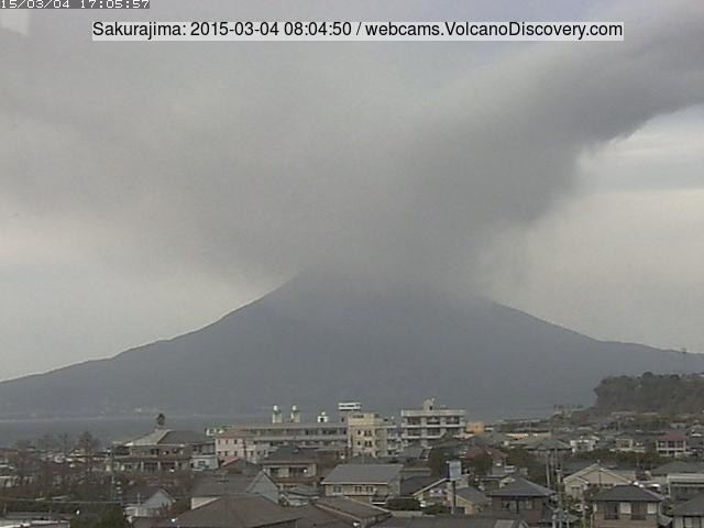 Ash plume from Sakurajima this morning drifting east