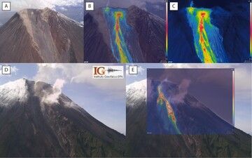 Thermal images of lava flows at Sangay volcano on 27 December last year (image: IGEPN)