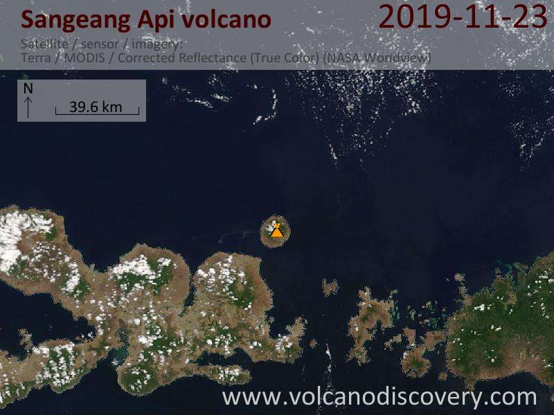 Satellite image of Sangeang Api volcano on 23 Nov 2019
