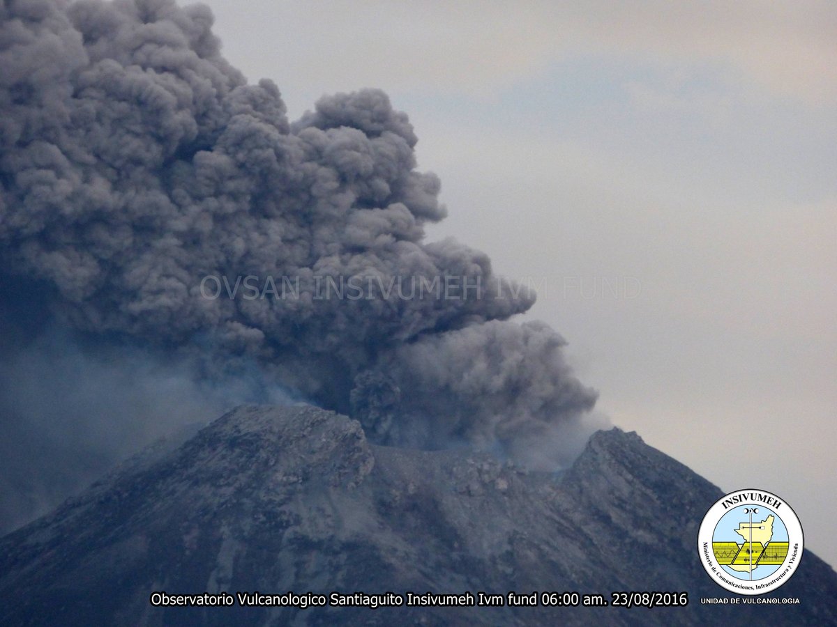 Eruption of Santiaguito volcano on 23 Aug 2016 (image: INSIVUMEH webcam)