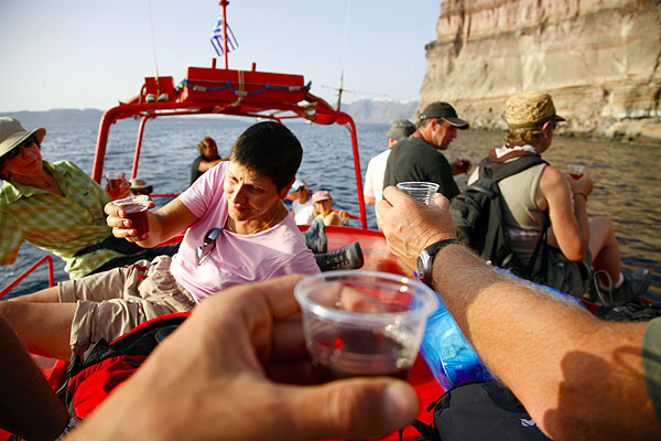 Group on Santorini during a boat trip