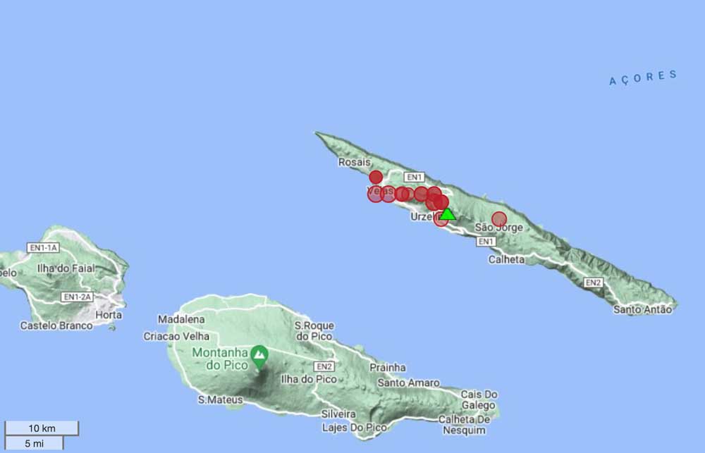 Quakes under Sao Jorge Island in the past 24 hours