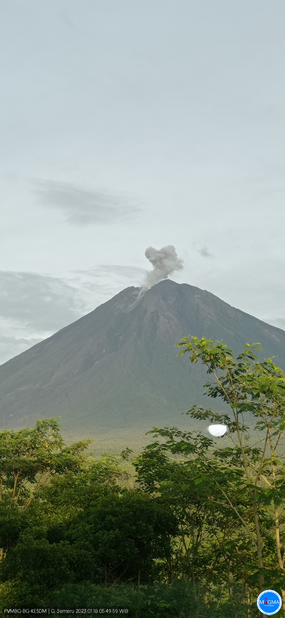 Vulcanian eruption from Semeru volcano on 18 Jan (image: PVMBG)