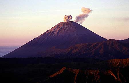 Eruption at Semeru volcano seen from the Tengger caldera rim