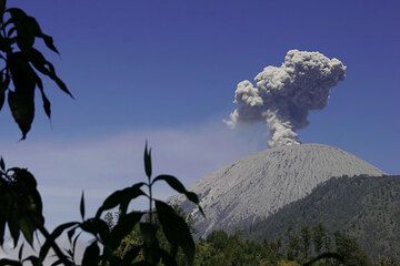 Semeru's frequent ash eruptions seen from the trail towards the base camp