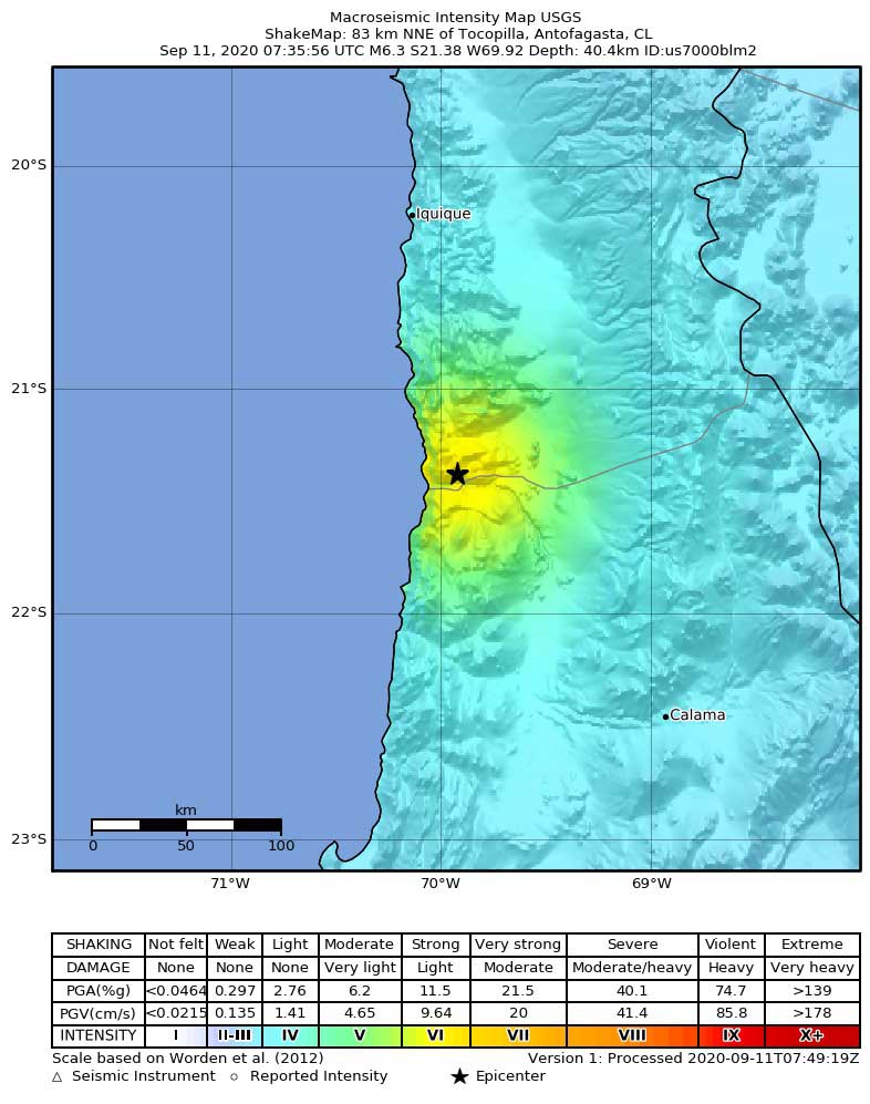 Shakemap of Chile's 6.3 quake this morning
